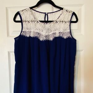 Navy blue and white lace top